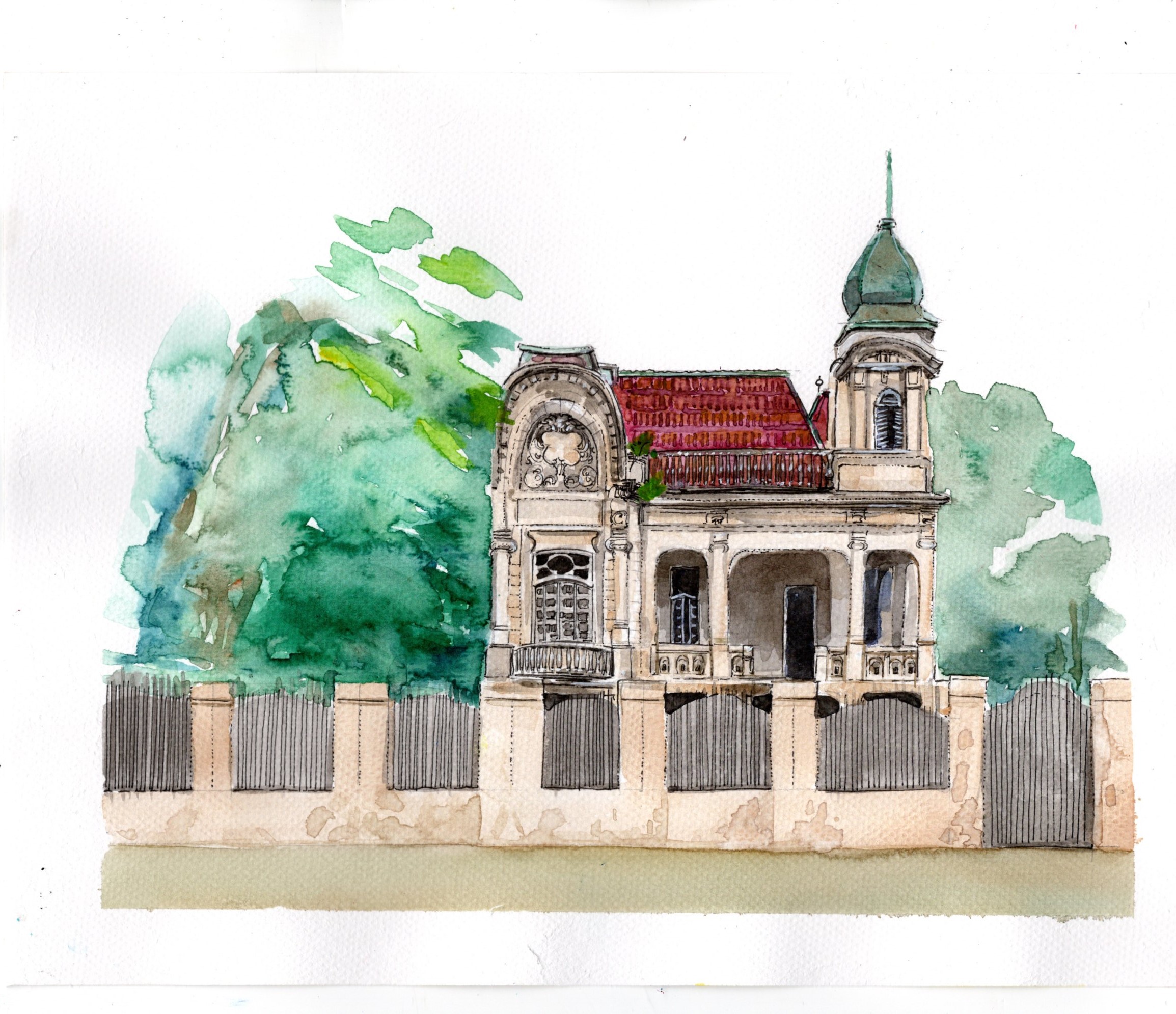 Brazilian Church - watercolor 12x9 in