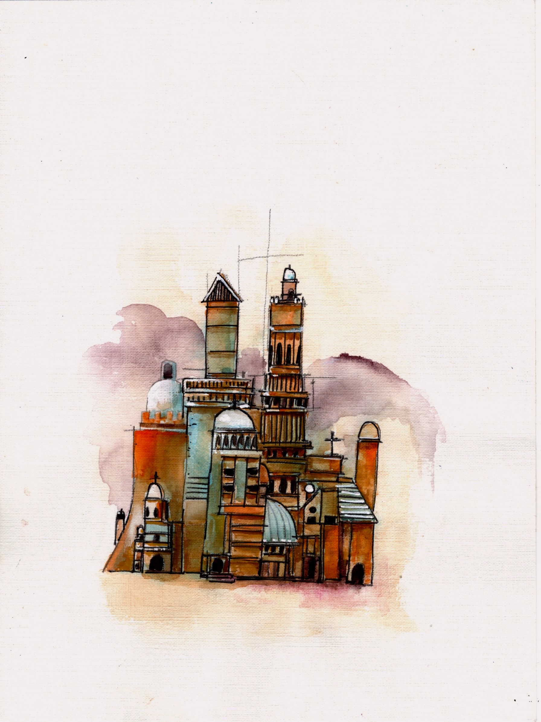 Watercolor city 12x9 in